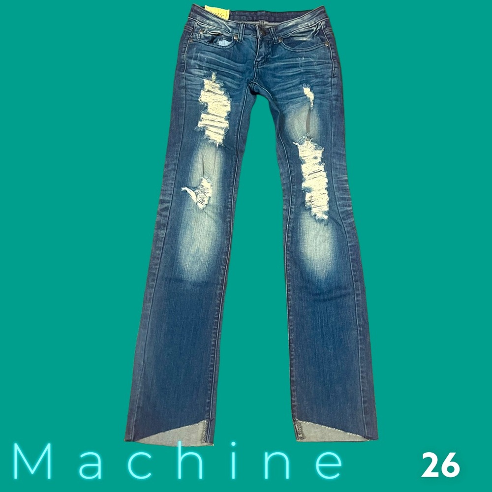 Machine distressed boot leg jeans size 26
